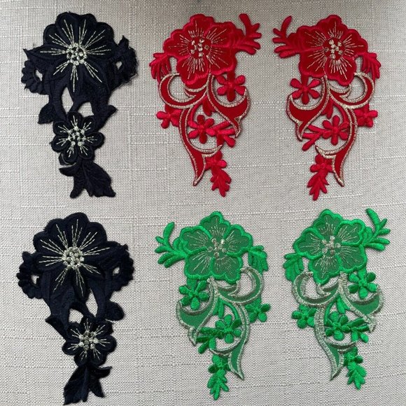 Iron On Patches Embroidery Applique Patches Flower Red Black Green Patch - Picture 2 of 6